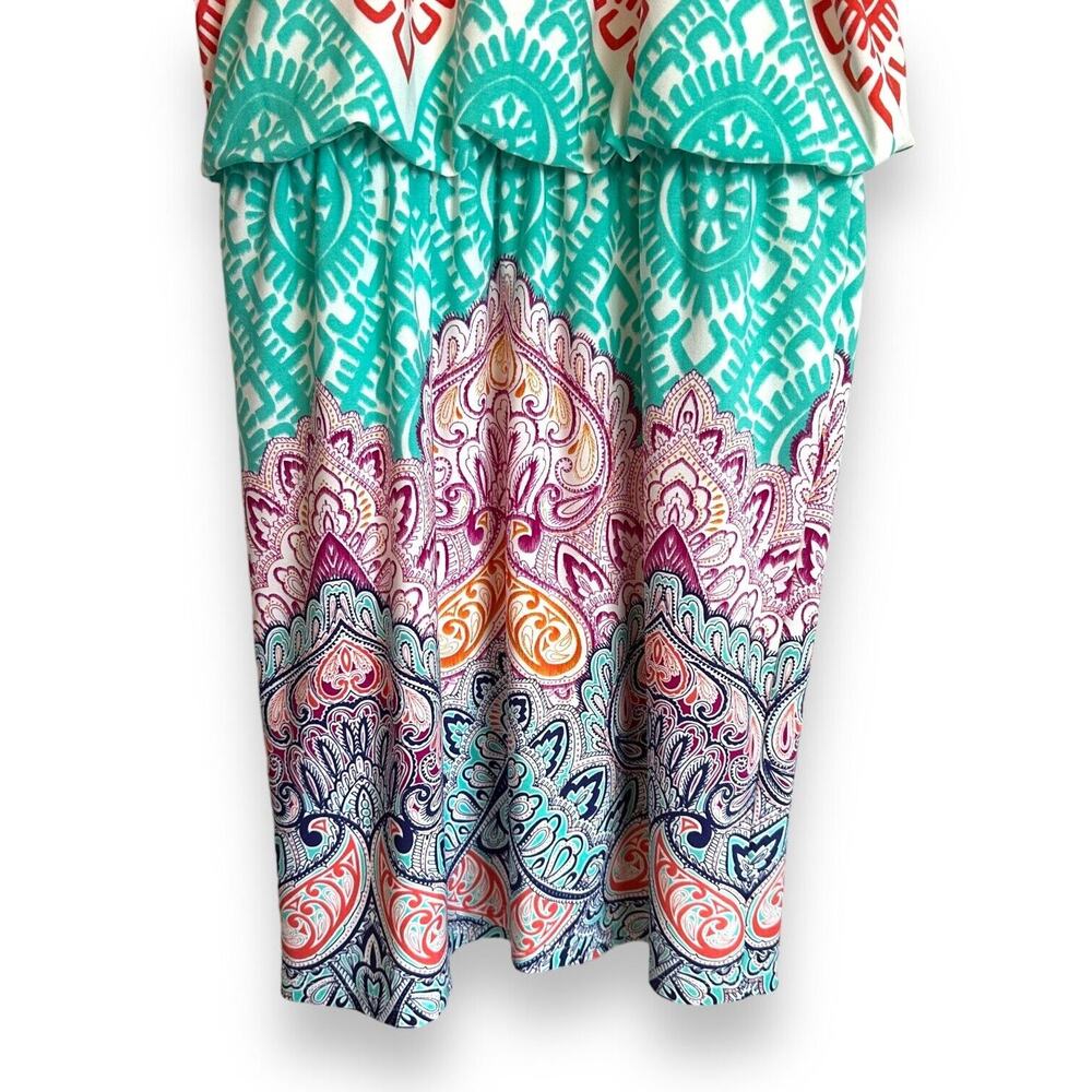 London Times Mini Dress Size 4 Halter Multicolor Geometric Paisley Bohemian Y2K - Picture 10 of 16